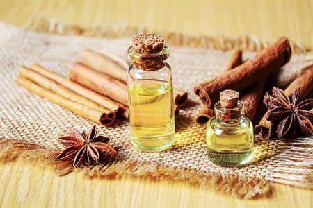 Star anise and carica butter in a bottle. Selective focus.の写真素材