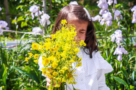 Seasonal allergy in a child. Coryza. Selective focus. people
