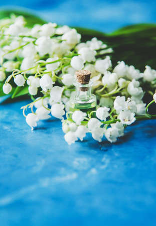 lily of the valley extract in small jars. Selective focus.natureの写真素材