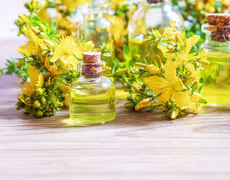 extract St. John's wort in a small jar. Selective focus.natureの写真素材