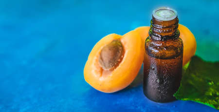 Apricot kernel oil in a bottle. Selective focus. Nature.の写真素材