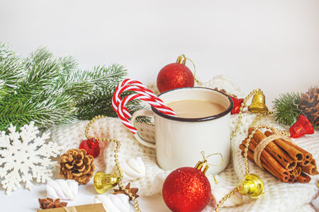 Christmas Cocoa with marshmallows. neweyar Holiday. Selective focus.foodの写真素材