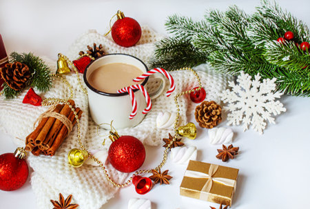 Christmas Cocoa with marshmallows. neweyar Holiday. Selective focus.foodの写真素材