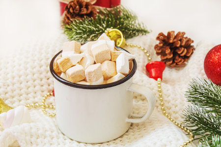 Christmas Cocoa with marshmallows. neweyar Holiday. Selective focus.foodの写真素材