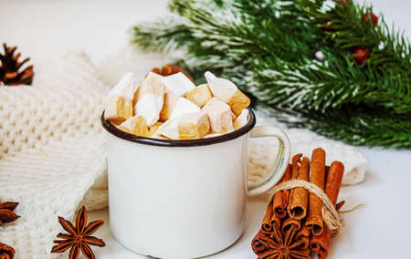 Christmas Cocoa with marshmallows. neweyar Holiday. Selective focus.foodの写真素材