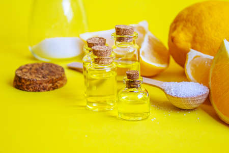 Citric acid on a yellow background. Selective focus.natureの写真素材