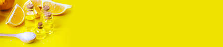 Citric acid on a yellow background. Selective focus.natureの写真素材