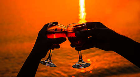 Drink wine by the sea. Selective focus. nature.の写真素材
