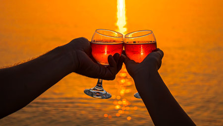 Drink wine by the sea. Selective focus. nature.の写真素材