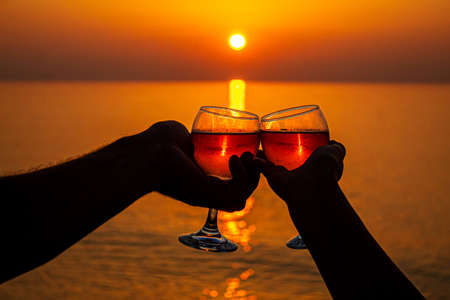 Drink wine by the sea. Selective focus. nature.の写真素材