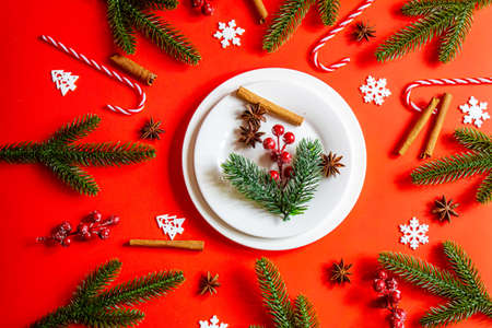 Christmas table. Holiday dinner concept. Selective focus holidaysの写真素材