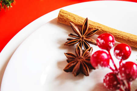 Christmas table. Holiday dinner concept. Selective focus holidaysの写真素材