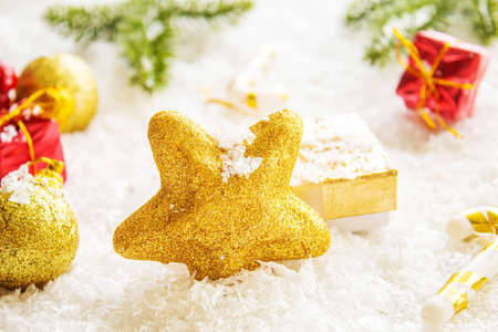 Merry Christmas and Happy New Year, Holidays greeting card background. Selective focus.holidaysの写真素材