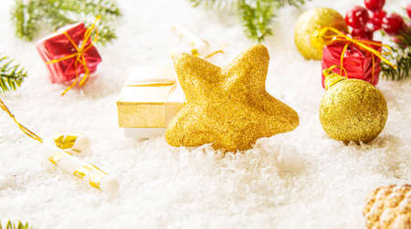 Merry Christmas and Happy New Year, Holidays greeting card background. Selective focus.holidaysの写真素材