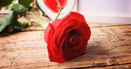 Gift box on a wooden background. Valentine's Day gift.selectiv focus.holidayの写真素材