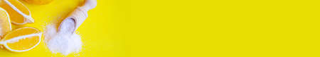 Citric acid on a yellow background. Selective focus.natureの写真素材