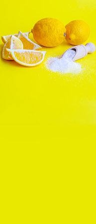 Citric acid on a yellow background. Selective focus.natureの写真素材