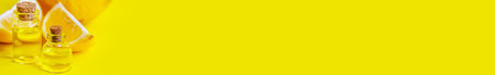 lemon essential oil on a yellow background. Selective focus.natureの写真素材
