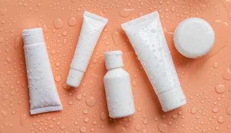 Moisturizing cosmetics on a wet background. selective focus. Nature.の写真素材