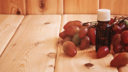 grapeseed oil extract in small bottles. selective focus. foodの写真素材
