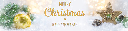 Merry Christmas Holidays greeting card background. selective focus. nature.の写真素材