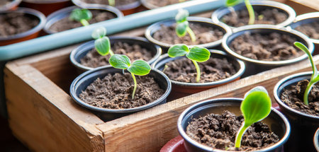 Seedlings of cucumbers in cups. Selective focus.natureの写真素材