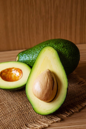 Avocado and avocado oil on wooden background. selective focus foodの写真素材