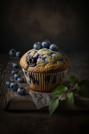 delicious muffin with blueberries. Generative A.I.の写真素材