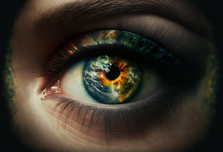 Female eye planet Earth. Generative A.I.の写真素材