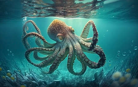 octopuses swim in the sea. Generative A.I.の写真素材