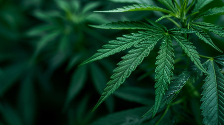 Cannabis sativa background. Green leaf of marijuana plant. Legal Marijuana cultivation in the home.の写真素材