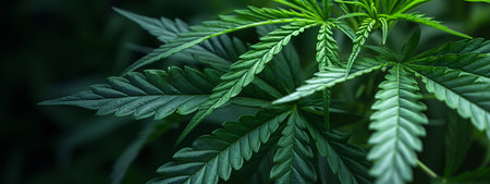 Cannabis sativa background. Green leaves of marijuana. Legal Marijuana cultivation in the home.の写真素材
