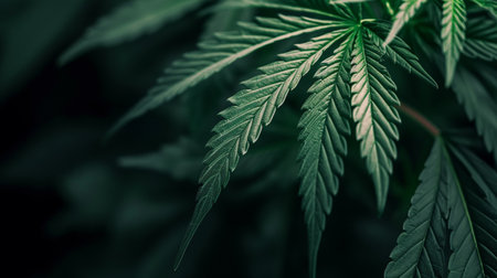 Cannabis sativa background. Green leaf of marijuana plant. Legal Marijuana cultivation in the home.の写真素材