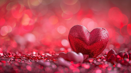 Valentines day background with red hearts on bokeh background
