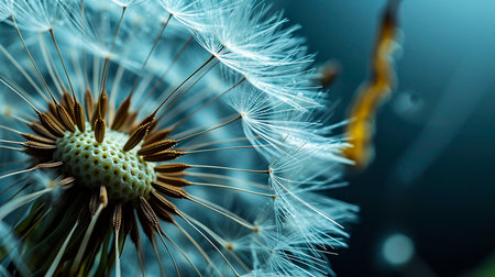 Dandelion flower macro close up. Beautiful spring nature background.の写真素材