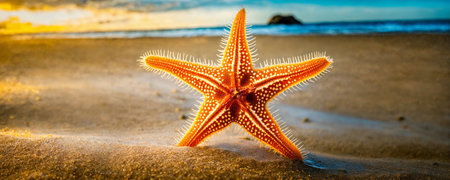 Starfish on the beach in the sea. selective focus. Generative A.I.の写真素材