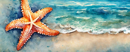 Starfish on the beach in the sea. selective focus. Generative A.I.の写真素材
