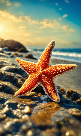 Starfish on the beach in the sea. selective focus. Generative A.I.の写真素材