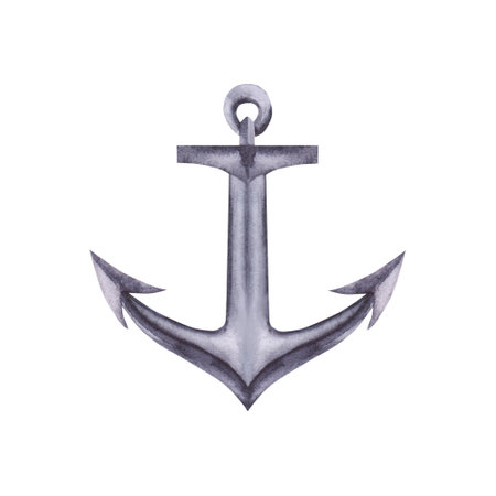 Anchor watercolor illustration isolated on white background. Northern sea element.の写真素材