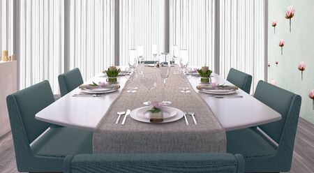 Bright dining room 3d renderの写真素材