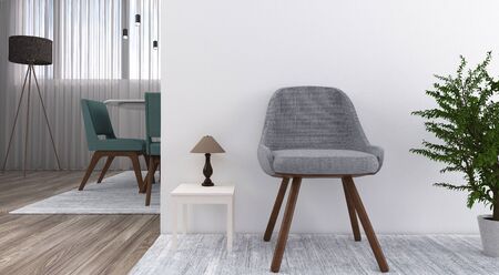 3D render of a waiting room in day light, expressing warmth and minimalism. White interior space creates a calm atmosphere.の写真素材