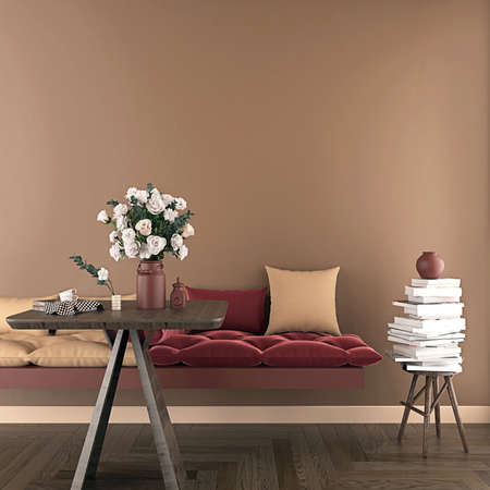 Interior design of room in Scandinavian style with modern and popular colors 2021, 3D rendering, 3D...