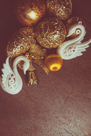 Sparkling Christmas 2019 background with golden and white decorの写真素材