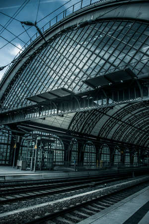 21 May 2019 Dresden, Germany - Dresden Hauptbahnhof - the main railway station. Translucent roof of Teflon-coatet glass-fiber membranes, a unique architectural design.のeditorial素材