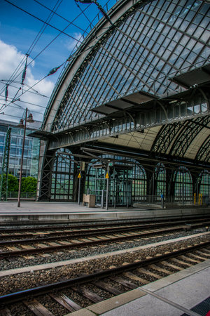 21 May 2019 Dresden, Germany - Dresden Hauptbahnhof - the main railway station. Translucent roof of Teflon-coatet glass-fiber membranes, a unique architectural design.のeditorial素材
