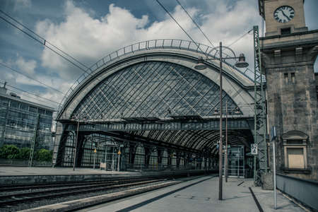21 May 2019 Dresden, Germany - Dresden Hauptbahnhof - the main railway station. Translucent roof of Teflon-coatet glass-fiber membranes, a unique architectural design.のeditorial素材