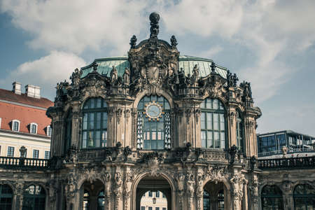 17 May 2019 Dresden, Germany - View of the Glockenspielpavillon carillon pavilion in the Zwinger, Clock pavilion with bells.のeditorial素材