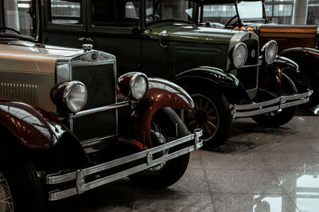 4 June 2019, Moscow, Russia: Headlights and grill of american car Studebaker Erskine 50 Sedan 1927. Classical retro cars of 1920s.のeditorial素材