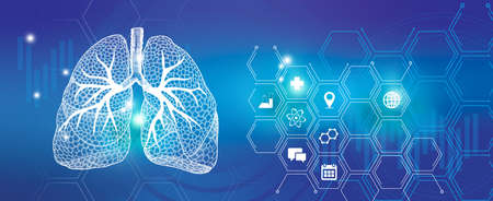 Human internal organ Lungs disease research and recovery. Blue template palette, copy space for text.の写真素材