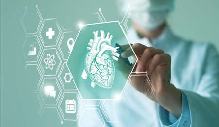 Telemedicine and human heart recovery concept. Neutral color palette, copy space for text.の写真素材